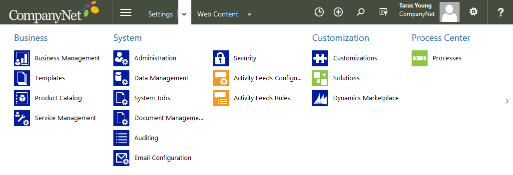 Picture of a customised Dynamics CRM 2015 instance